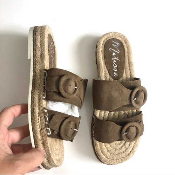 Matisse Leather Double Strap Espadrille Slides - Picture 1 of 12
